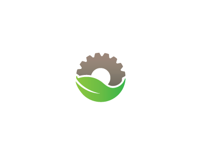 Manufacturing V2 cog green iconic innovative leaf logo manufacture manufacturing mark simple thinking wheels turning