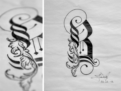 B arabic inspired black letter flourishes ink letter lettering sketch typography