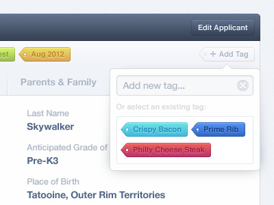 + Add Tag add bacon button clean dropdown hover interface meat new pixel tag ui ux