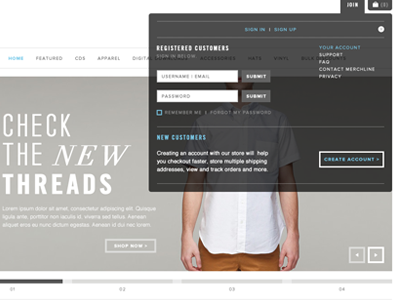 Storefront UI drop down menu e commerce minimal ui design