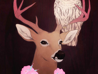 Fur, Feathers, and Peonies antlers deer feather owl peonies peony