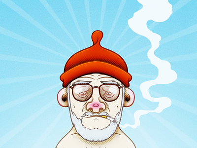 Steve Zissou beanie bill murray cartoon cigarette comic digital glasses halftone illustration sad smoking steve zissou the life aquatic wes anderson