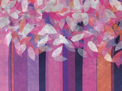 tree detail. books brush children illustration leaves pink purple tree