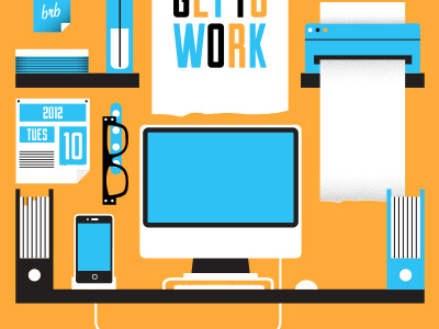 Get To Work color glasses illustration imac poster print printer work space