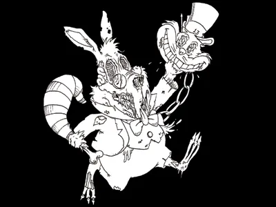 I'm late, I'm Late alice in wonderland cat cheshire cat rabbit white rabbit zombie