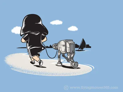 Jogging art beach chow hon lam cute darth vader design dog flying mouse flying mouse 365 humor illustration jogging lol pop culture puppy sport star war t shirt tee