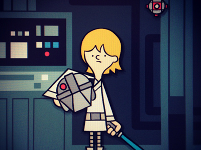 Luke Skywalker on the Millenium Falcon cartoon illustration invisibleelement luke millenium falcon modern retro sketch skywalker star wars upa