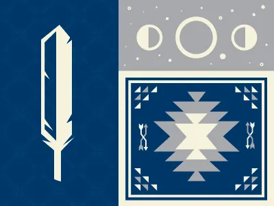 Dog & Moon arrows feather geometric illustration indian moons