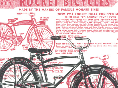 Rocket Bicycles ad advertisement bicycle bike black found print mafia red screen print texture type vintage