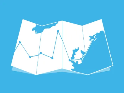 Discovery blue icon illustration map minimal path pictogram route shadow travel usa white