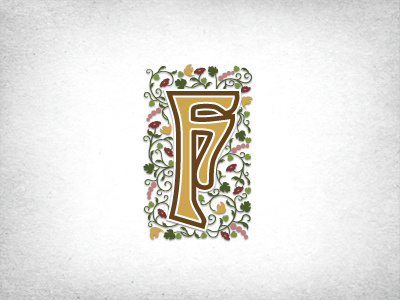 Letter F alphabet art nouveau flourish flowers leaves nouveau plants