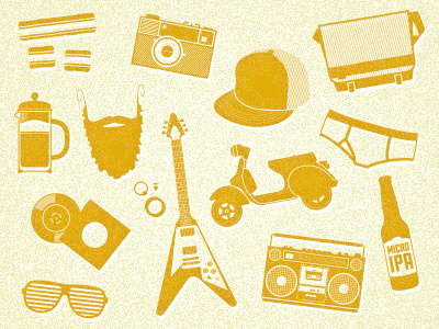 BobbleHipster Toys 2ndnature app beard beer bobblehipster camera coffee distressed guitar hipster illustration indie orange quoss texture underpants vegan vespa vinyl