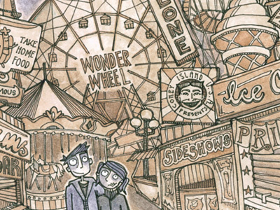 Coney Island2 hand drawn illustration pen typography watercolour