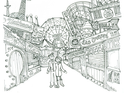 Coney Island1 hand drawn illustration pen typography