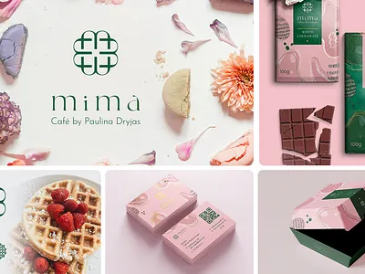 Mima Cafe by Paulina Dryjas branding cafe cake chocolate coffee shop logo logo cafe logo cake logo coffee logo waffle packing sweet typography waffle