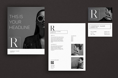 Large Monogram Brand Identity Set branding business card chic fashion flyer marketing model monogram