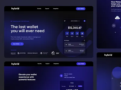 hybrid: Crypto Wallet Web App Design asset management crypto wallet dark theme dashboard design defi platform digital wallet fintech ui gradient design interactive ui minimalist design mobile friendly modern interface responsive design secure transactions typography ui design uiux user experience ux design web design