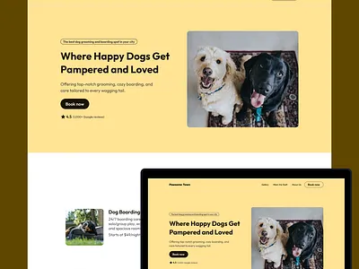 Pet Grooming and Boarding Business Landing Page branding clean design framer home page landing page local business modern pet business pet care pet grooming professional ui ux web design web development webflow website wordpress