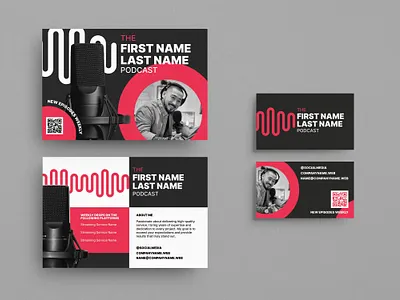 Masculine Podcast Brand Identity Set branding business card marketing masculine microphone podcast podcaster post card