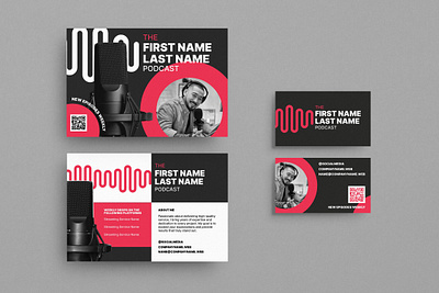 Masculine Podcast Brand Identity Set branding business card marketing masculine microphone podcast podcaster post card