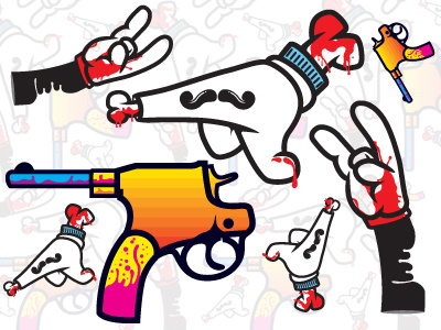 Blood and moustaches blood cartoon gun hand moustache rock