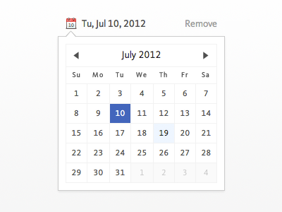 Datepicker blue cal calendar clean date due date gui ical icon interface kievit light overlay picker project management time ui ux white