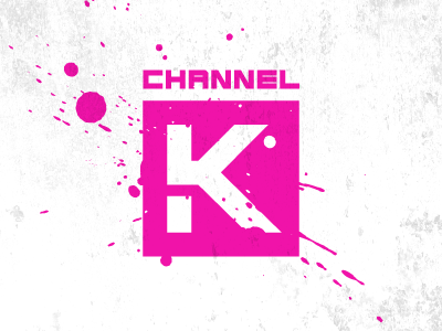 Channel K logo band distress indie ink k letter logo magenta music pink splatter texture type