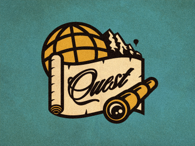 Quest Logo Concept adventure app globe growcase hot air balloon identity logo logo design logo designer logotype map mobile app mountain mountain range quest script type spy glass spyglass travel