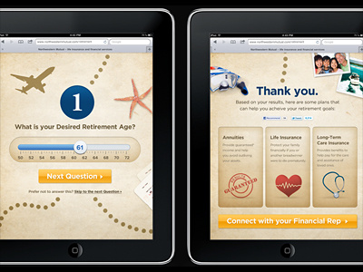 Retirement Calculator app design financial ipad selector