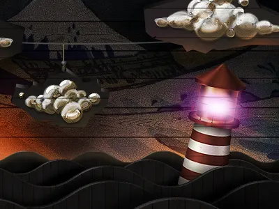 Scene detail clouds diorama lighthouse sketch theatre wood