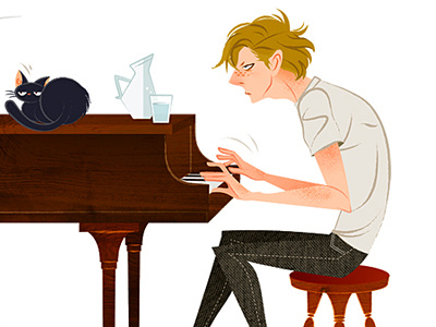 DUO -piano man- cat elegant fashion illustration lifestyle music pop vector