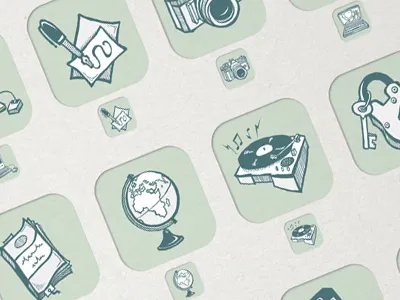 Hand-drawn icon set hand drawn illustration photoshop retro