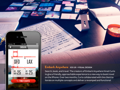 Curio site launch agency app curio design design agency embark ios mint mobile orange portfolio rebound san francisco sf splash travel ux web design web site website