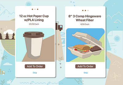 Mobile Order Screens for Earth First eco friendly hot cup ordering app phone screens restaurant restaurant supply to go package ui