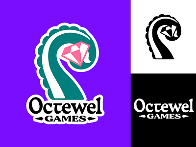 Octewel Games Logo diamond gaming icon jem jewel logo octopus sebm squid studio tantacle wordmark