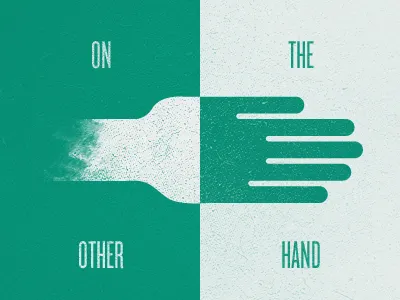 On The Other Hand... green grunge hand illustration knockout retro white