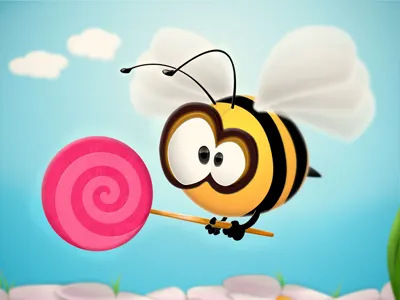 Lollipop Bee bee candy character cloud clouds flower flowers fly illustration lollipop