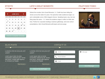 Life's Great Moments blog post calendar widget contact form web design