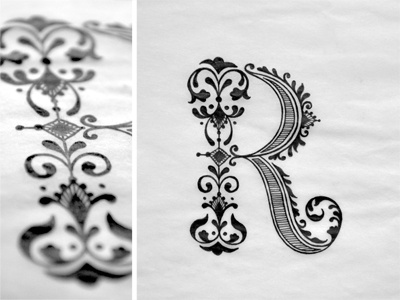 R flourishes ink letter lettering r sketch typography