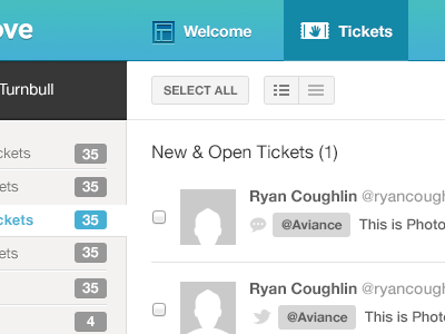 Flat UI header icons interface table ui view