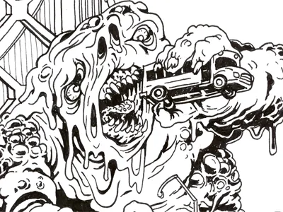 Sludge Monster eats a bus kaiju monster sludge