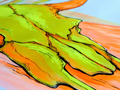 The Fortress (in progress) bones brush desert ink line neon paint paint marker skull