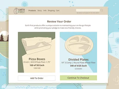 Order Screens for Earth First biodegradable divided plate eco friendly pizza box recycle restaurant supply ui website