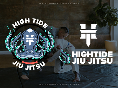 High Tide Jiu-Jitsu Branding apparel beach black belt branding branding design design grappling hand drawn hand drawn logo high tide illustration jiu jitsu logo logo design logo illustration marine life ocean octopus sports branding