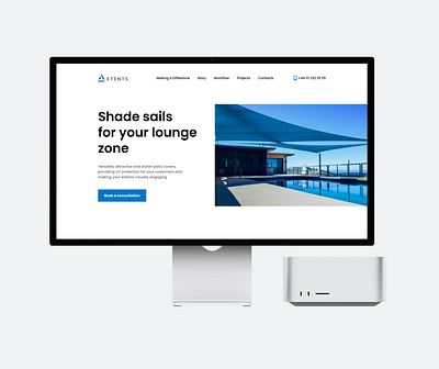 Shade Sails Landing Page Hero Section aida model hierarchy b2b marketing branding business design design concept desktop figma landing page mockup prototype sales selling structure ui user experience design user interface design ux web web design website