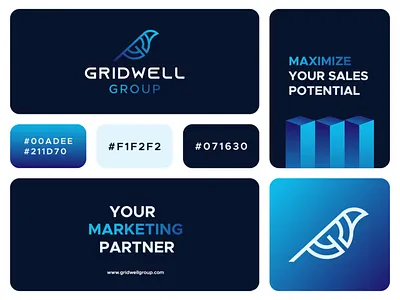 Gridwell group logo design and animation animation bird logo branding consulting gridwell identity logo logo design minimal modern mood board