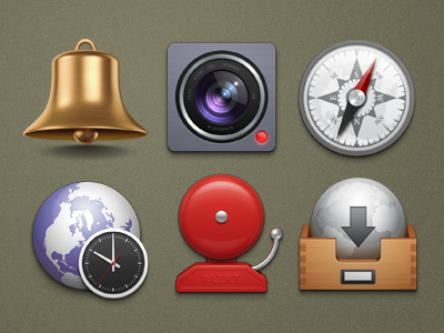 Icons 2 alert bell box clocks compass drawer drop globe icon icons world