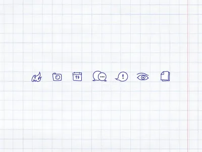 Handwritten-like icons handwritten icons ink paper pen squared