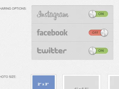 Event Settings dimensions event facebook instagram off on photo settings sharing social networks switches toggles twitter