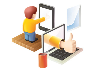 Streaming computer digital editorial illustration internet network notebook quirino smartphone video